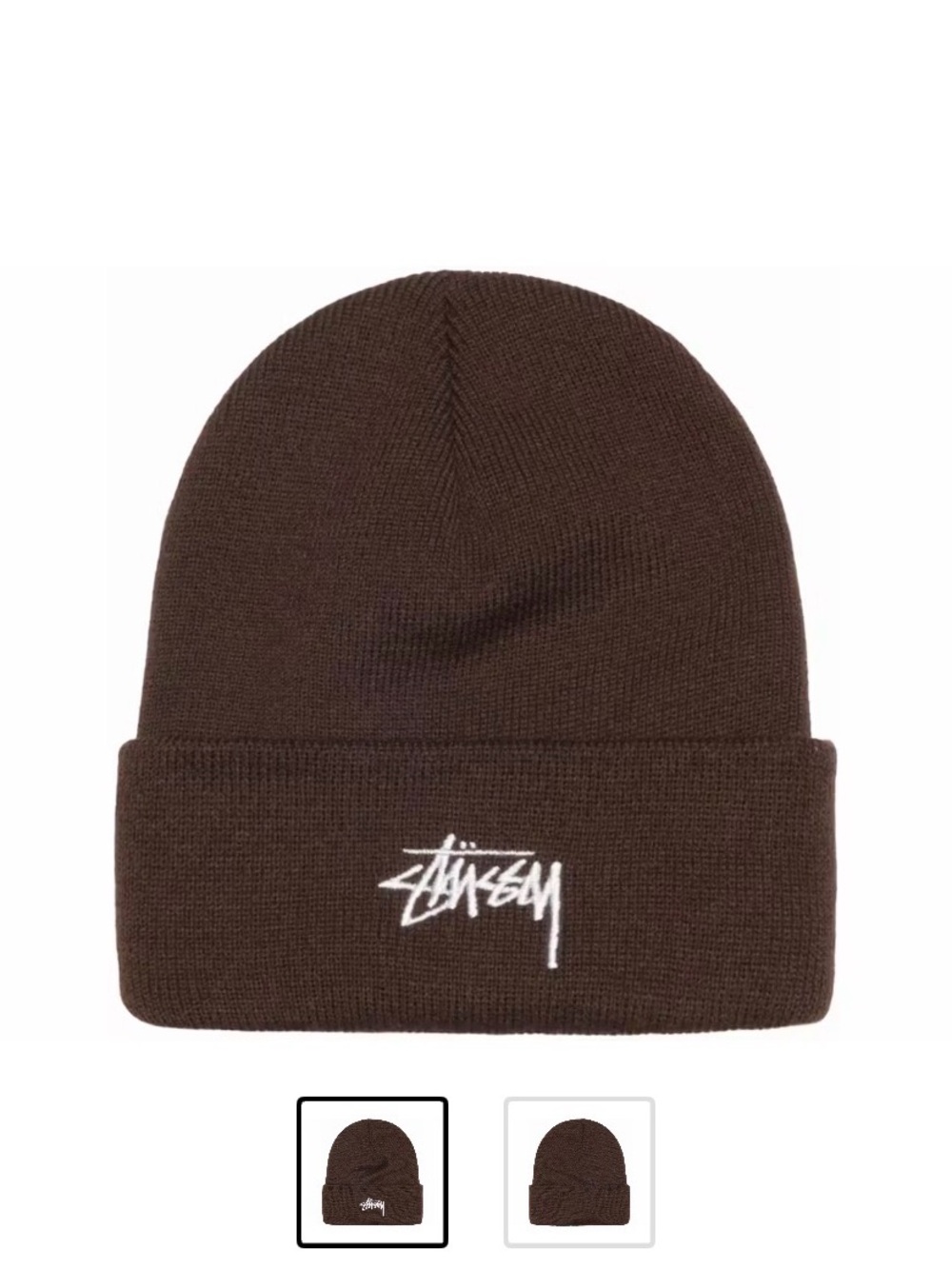 Stussy Brown Beanie with White Logo